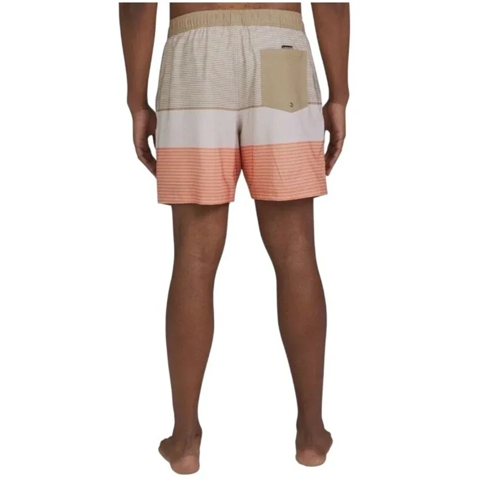 Quiksilver Swim Trunks Mens Large Tan Orange New Striped 7 Inseam Board Shorts